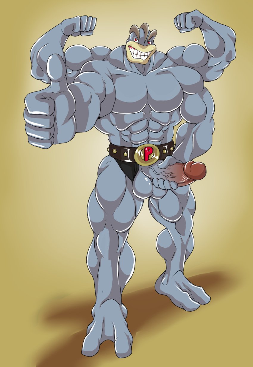 arody balls flexing humanoid_penis machamp male male_only muscular nintendo penis pokemon pokemon_(species) solo thumbs_up video_games