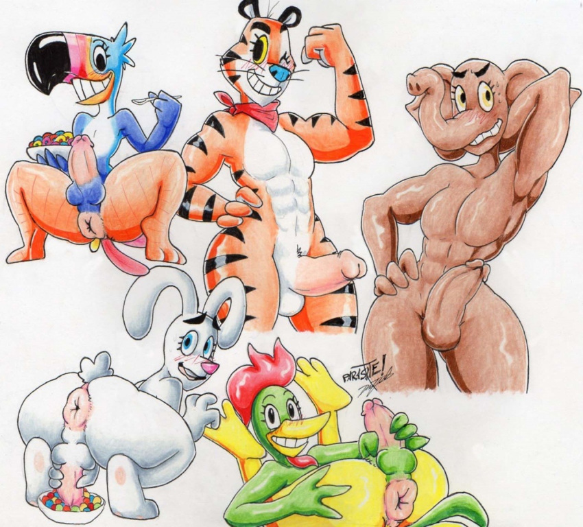 anthro anus avian balls bird cereal chicken corn_flakes cornelius_(kellogg's) elephant erection feline food froot_loops frosted_flakes lagomorph male male_only mammal mascot melvin_the_elephant parasitedeath penis puffy_anus rabbit tiger tony_the_tiger toucan toucan_sam trix trix_rabbit