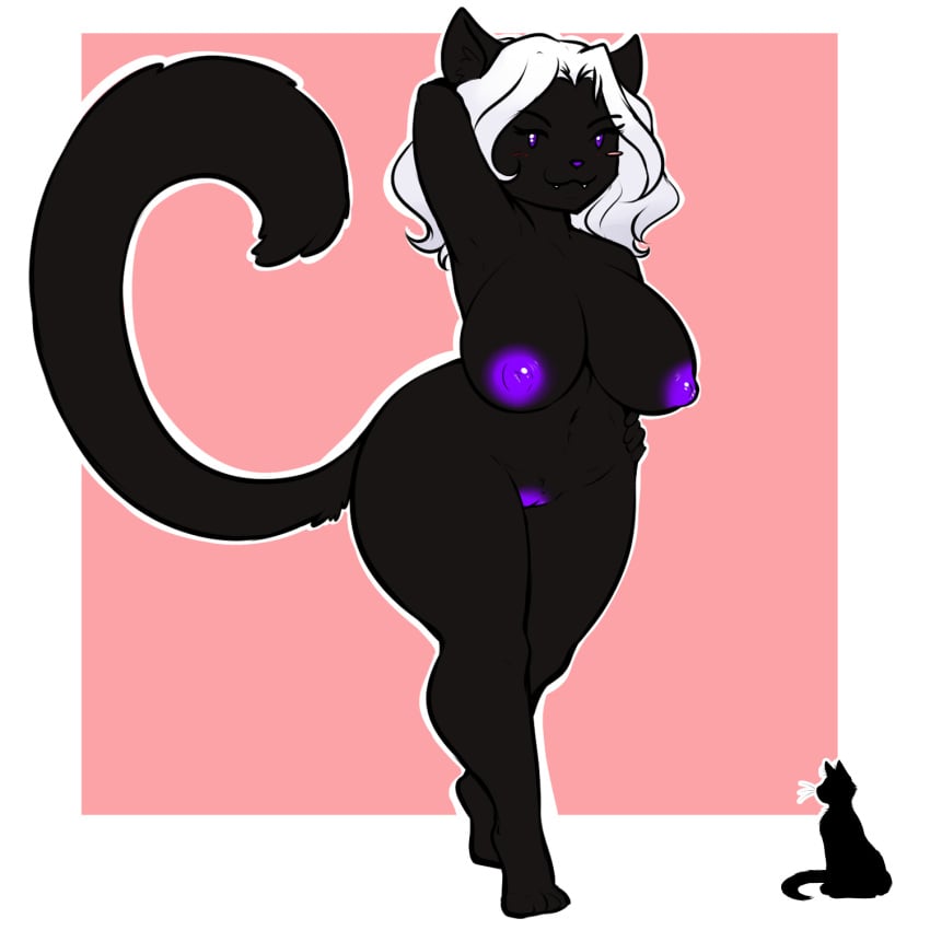 anthro breasts feline female looking_at_viewer mammal natysanime nipples pussy slightly_chubby smile solo standing