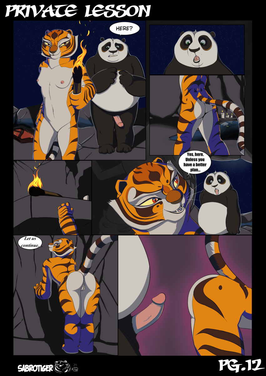 anthro balls bear breasts comic english_text feline female imminent_penetration imminent_sex kung_fu_panda male mammal master_po_ping master_tigress nipples nude page_12 panda penis presenting presenting_pussy private_lesson_(sabrotiger) pussy sabrotiger small_breasts tiger