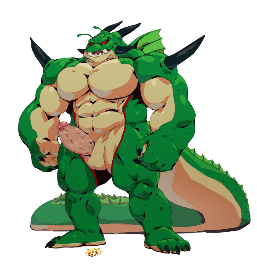 2017 abs alien antennae anthro biceps big_muscles dragon dragon_ball dragon_ball_z erection fangs full-length_portrait full_length male male_only monster muscular orbs pecs penis porunga red_eyes scalie sharp_teeth solo spikes standing taoren teeth