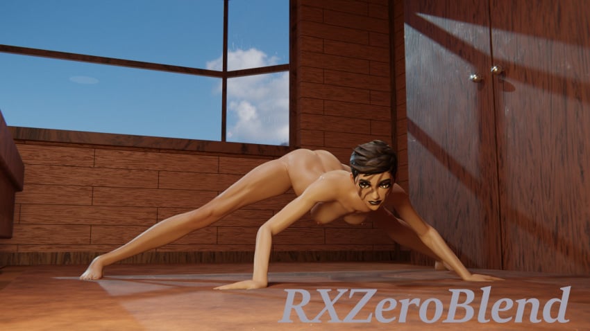 ass ass_up bedroom breasts brown_eyes brown_hair face_paint fortnite fortnite:_battle_royale full_body lipstick looking_at_viewer maya_(fortnite) medium_breasts military naked naked_female nipples on_floor rxzeroblend short_hair spread_legs white white_body white_skin window