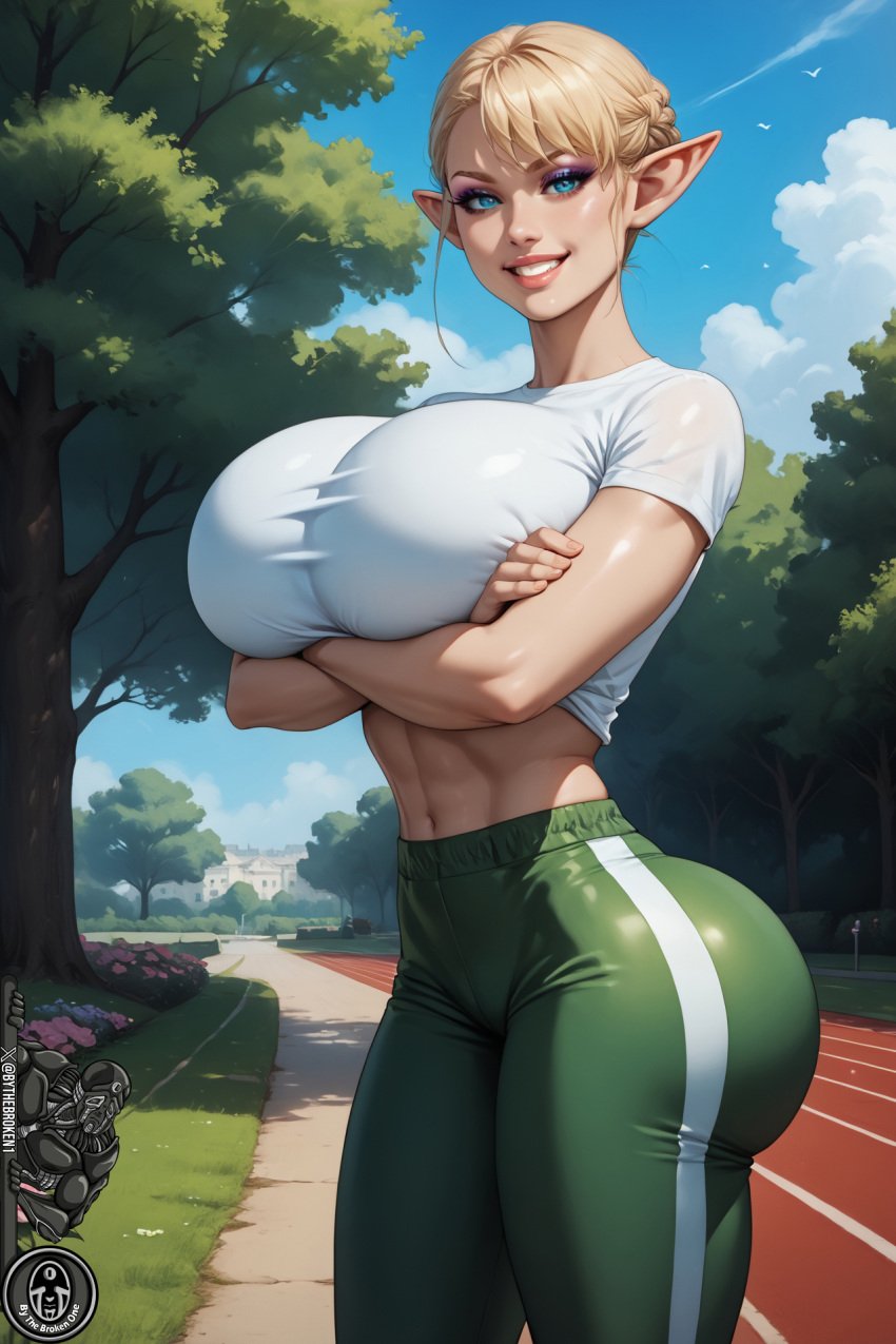 ai_generated big_breasts breasts bythebrokenone elf-san_wa_yaserarenai elfuda huge_breasts hyper_breasts large_breasts nai_diffusion stable_diffusion thick_thighs