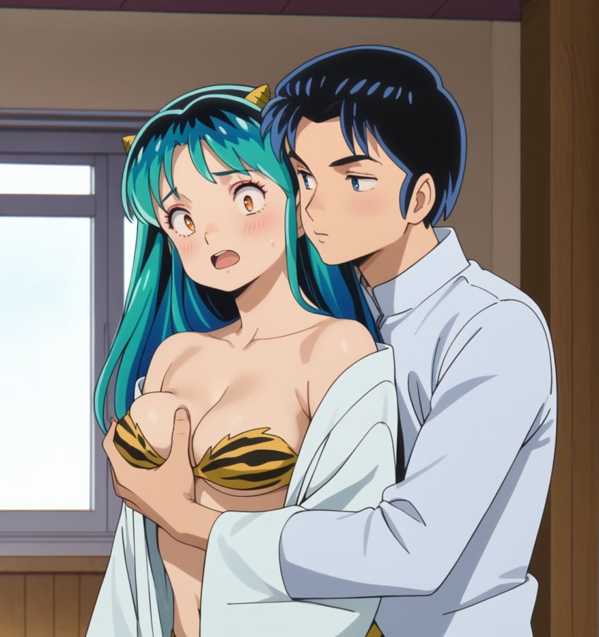 1boy 1boy1girl 1female 1girls absurd_res absurdres ai ai_art ai_assisted ai_generated ai_hands anime anime_screencap anime_style aroused bikini bikini_top blush breast_grab breasts breasts_out cartoon couple feet female female_focus female_only grabbing grabbing_breasts grabbing_from_behind lum menda69 navel nipples open_clothes open_mouth scared sex shutaru_mendo stable_diffusion stalking strapless urusei_yatsura