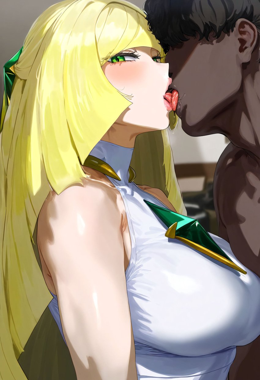 ai_generated big_breasts black_male_white_female blonde_hair classy classy_female cougar cougar_milf dark-skinned_male gintoai interracial lusamine_(pokemon) milf pokemon rich rich_girl sex straight straight_sex