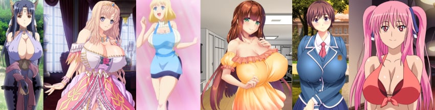 6girls alisa_(katainaka_ni_totsui_de_kita_russia_musume_to_h_shimakuru_ohanashi) bare_shoulders castle castle_background castle_interior collaboration_works female fukunaga_koharu game_cg gigantic_breasts huge_breasts hyper_breasts ijuin_serena katainaka_ni_totsui_de_kita_russia_musume_to_h_shimakuru_ohanashi kyonyuu_fantasy kyonyuu_fantasy_gaiden_2 kyonyuu_reijou_mc_gakuen lewd lewd_female luceria_von_diamante lune majin_(company) majin_label maou_ga_gendai_sekai_ni_tensei_shitara_oppai_o_medenakute_wa_naranaku_natta_ken married_female massive_breasts mature_female multiple_girls necktie nipples_visible_through_clothing ova pervert pervert_female queen rokusaanu_do_dejiiru school_background school_uniform schoolgirl schoolgirl_uniform screencap stitched tiara vampire_(ova) yawato_iroha
