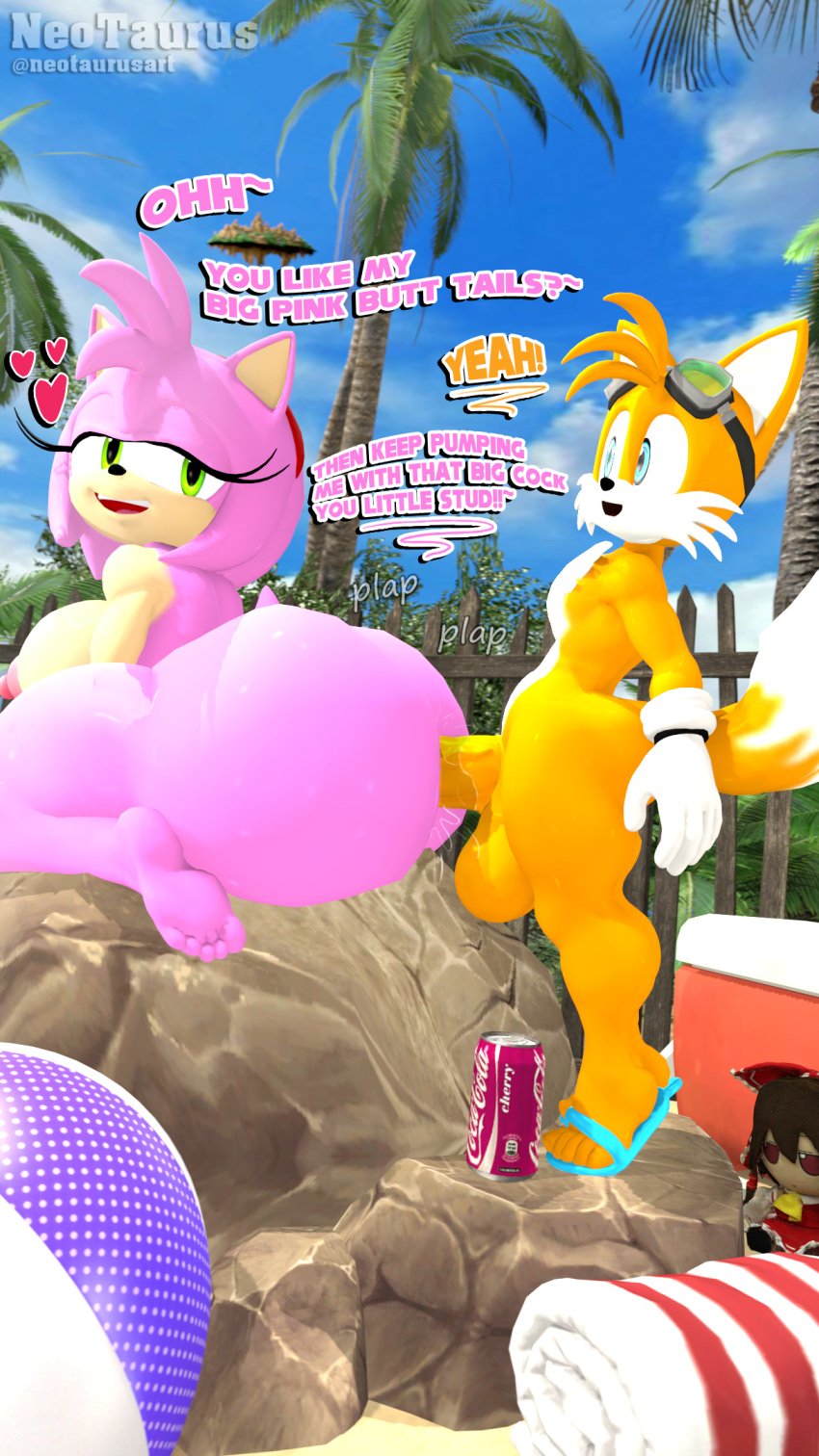 1boy 3d amy_rose anal anal_sex angel_island anthro areola balls barefoot beach beach_ball beach_towel big_ass big_breasts big_penis big_sub_small_dom bubble_butt cooler dialogue dirty_talk duo english_text erect_nipples erection eyelashes female femboy femboy_on_female fence flip_flops fox fumo_(doll) fumo_plush gloves goggles_on_head happy_sex heart_symbol hedgehog huge_ass huge_butt huge_cock lidded_eyes looking_at_partner looking_back looking_pleasured male neotaurus nipples nude on_rock open_mouth outside outside_sex palm_tree penis public public_nudity public_sex reimu_hakurei sandals sega sex small_dom_big_sub smaller_male sonic_(series) tagme tails tails_the_fox text touhou twink