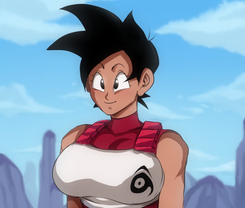 1girls big_breasts black_eyes dark-skinned_female detnox gloves huge_breasts muscular_female saiyan saiyan_girl saiyan_tail tufura_(detnox)