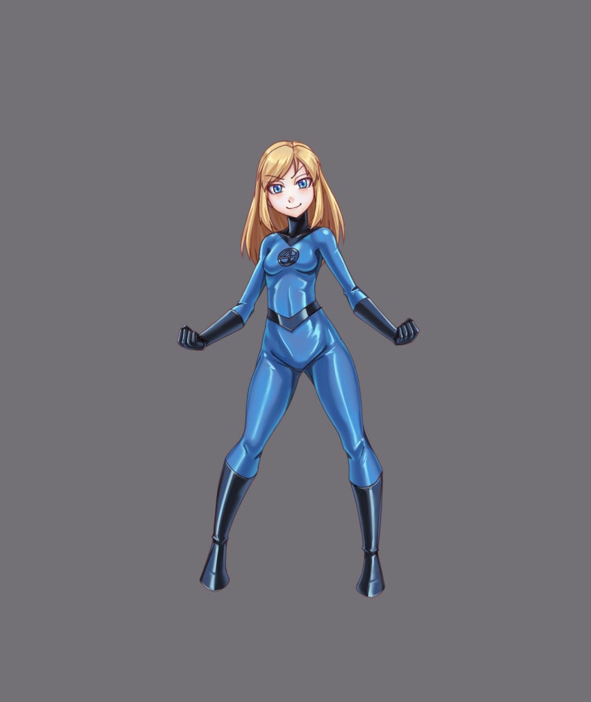 blonde_female blonde_hair blonde_hair_female blue_eyes bodysuit breasts fantastic_four highres light-skinned_female light_skin long_hair marvel marvel_comics marvel_girl simple_background small_breasts superheroine valeria_richards