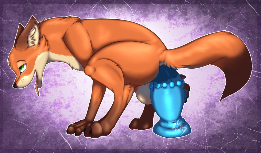 1boy anal anal_stretching canine dildo disney fox large_insertion male male_anal male_only mammal masturbation nick_wilde penetration poisindoodles semi-anthro sex_toy solo testicles zootopia