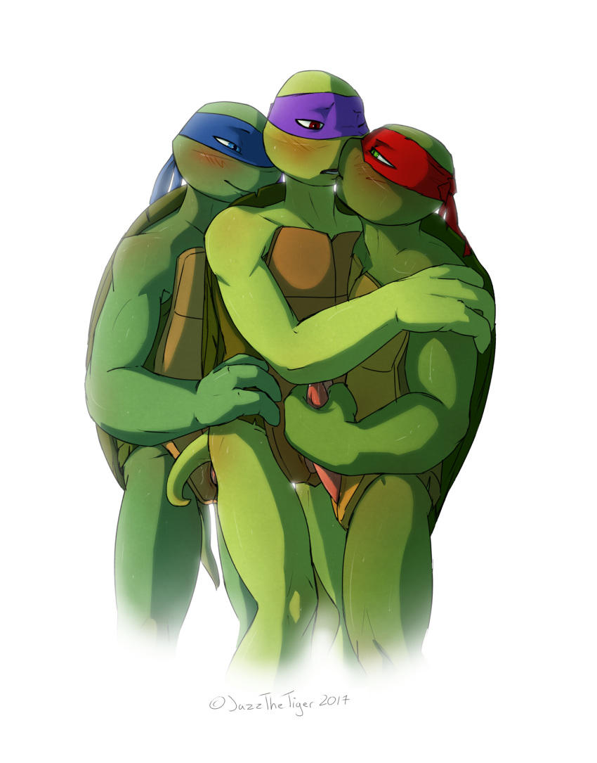 anthro brothers donatello frottage group group_sex incest jazzthetiger kissing leonardo male michelangelo penis raphael reptile scalie sex sibling teenage_mutant_ninja_turtles threesome turtle yaoi