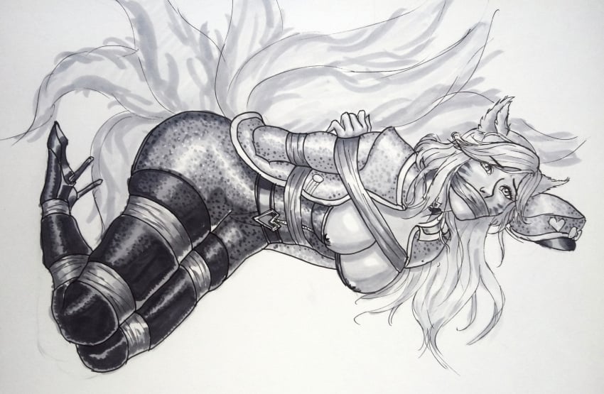 1girls ahri animal bad black bondage breasts captured cognomen defeated ear end female gag league_of_legends legwear markings popstar_ahri restrained tied up vagina whisker