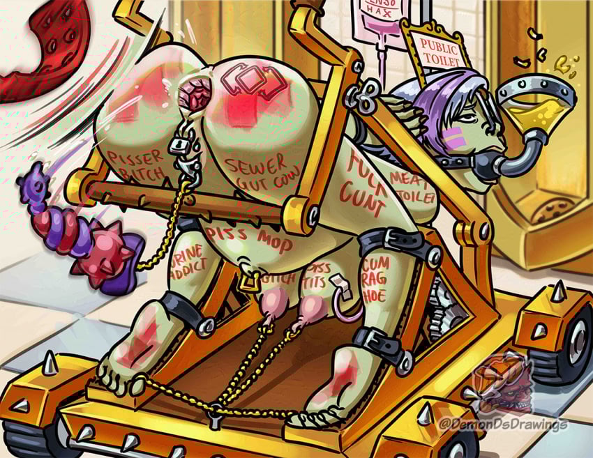 1girls anal anal_access anal_dildo anal_only anal_only_chastity anthro ball_gag belly_button_piercing belly_expansion belly_inflation body_writing bondage bound bound_arms branded branding_mark butt_plug caged chains chastity_piercing clit_shield clitoris_shield commission demon_daddys_drawings drinking_urine expansion female female_chastity female_only final_fantasy_xiv forced_to_swallow funnel funnel_gag funnel_in_mouth gag gagged gagged_female gape gaping_anus human_toilet humiliation knotted_dildo lock nipple_piercing nipple_pull nose_hook original_character paddle peeing peeing_in_mouth piss_drinking public_bathroom public_restroom public_use self_upload slave slavegirl spanking swollen_belly toilet_slave urinal urine whip_marks