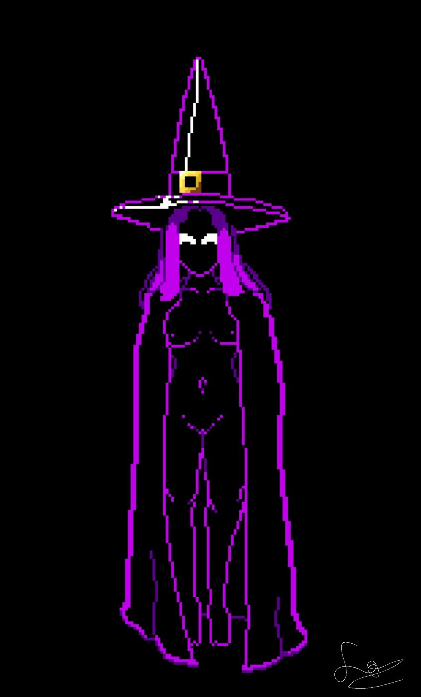 breasts everhood mage nude nude_female pixel_art purple_hair purple_mage_(everhood) pussy white_eyes witch_hat wizard_hat