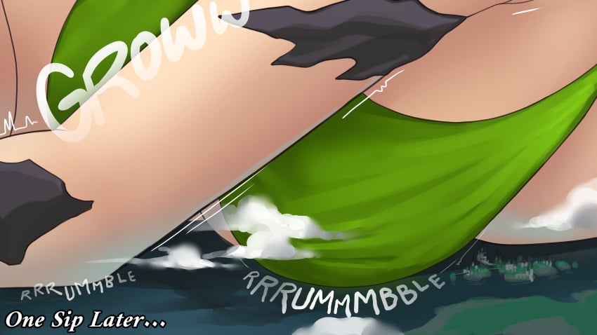 1girls au_ra au_raimdelle bikini bikini_top breasts clariarikari female female_focus final_fantasy final_fantasy_xiv giantess green_hair growth huge_breasts looming muscular muscular_female oc original_character tagme
