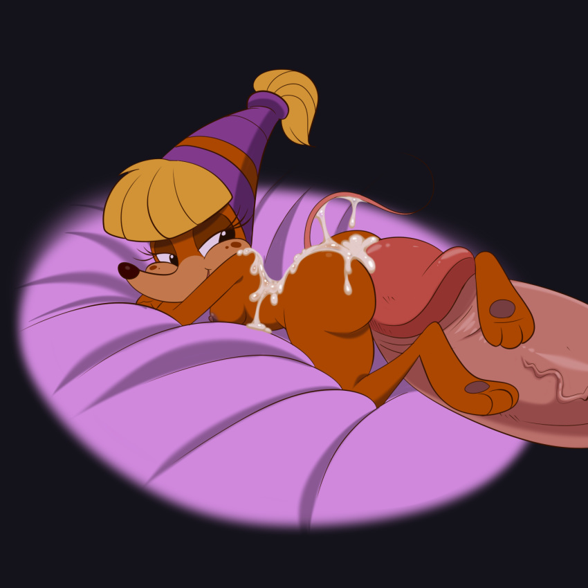 2017 areola ass blonde_hair breasts cum don_bluth duo hair half-closed_eyes human interspecies lonbluewolf looking_back male mammal mouse ms._fieldmouse nipples partial_male penis rodent size_difference straight thumbelina_(1994_film)