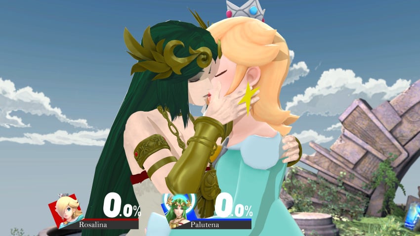 2girls 3d kid_icarus kissing mario_(series) nintendo nobodyrly_(artist) palutena princess_rosalina sfm super_smash_bros. tagme yuri