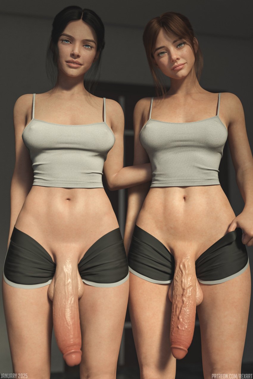 2025 2futas 3d 3d_(artwork) 3d_model 3d_render arms balls belly big_balls big_penis blue_eyes breasts brown_hair cock couple dark_hair day daytime daz3d daz_studio dick dickgirl dickgirl/dickgirl emma_(rexart) flaccid flaccid_penis futa_focus futa_on_futa futa_only futanari ginger glans green_eyes half-dressed hi_res high_resolution highres hips huge_balls huge_cock huge_cock huge_testicles human indoors large_balls large_penis large_testicles legs light-skinned_futanari light_skin long_penis looking_at_viewer medium_breasts navel nipple_bulge original original_character pale-skinned_futanari pale_skin patreon_username penis posing posing_for_the_viewer realistic red_hair rexart ruby_(rexart) secrets_of_rockfield self_upload shorts shoulders showing_off showing_penis smile smiling_at_viewer standing tagme testicles thighs topwear uncensored uncensored_penis veins veiny_penis waist watermark