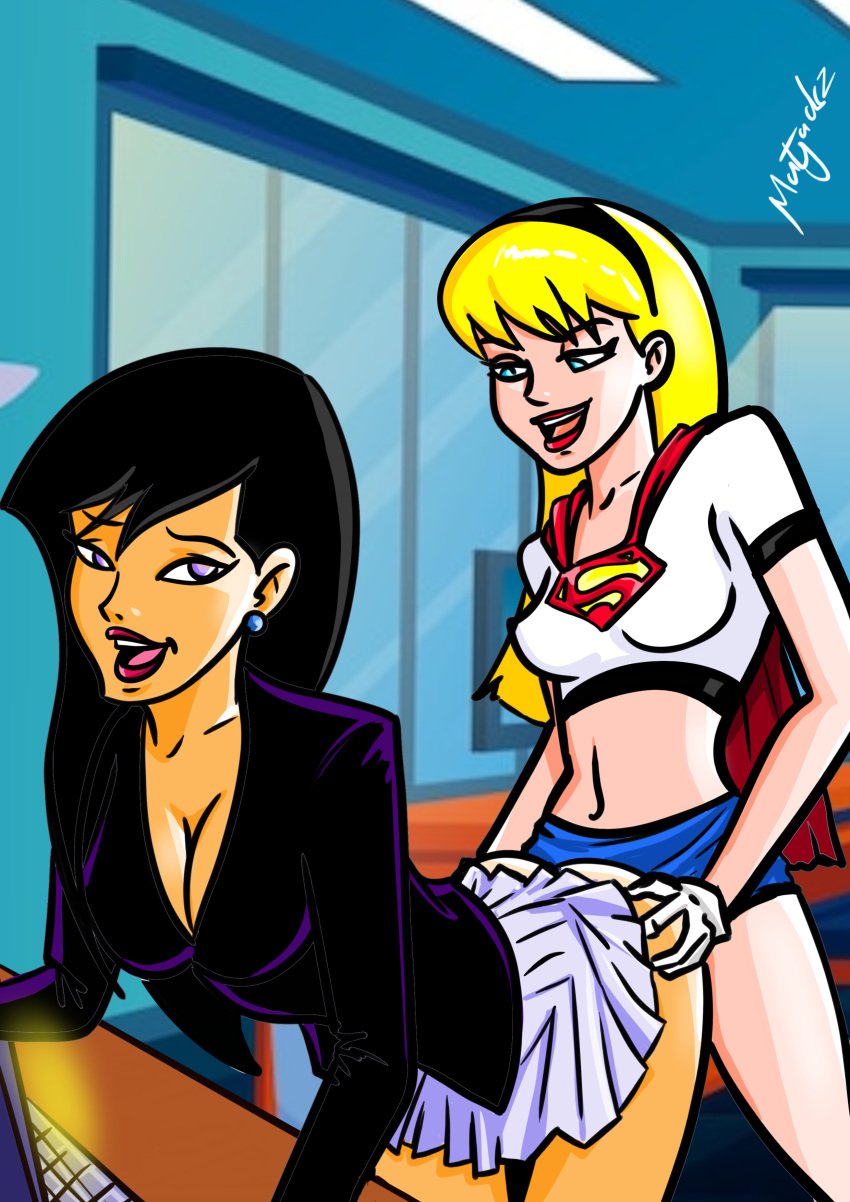 2girls ambiguous_penetration black_hair blonde blonde_hair blue_eyes dc dc_comics from_behind grabbing_another's_ass grabbing_ass hands_on_ass implied_futanari implied_sex lois_lane matjackz supergirl superman:_the_animated_series warner_brothers