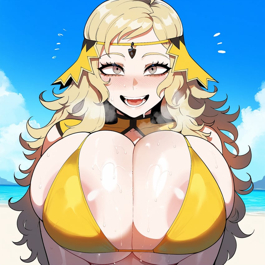 ai_generated artist_request blonde_hair blush breasts female fire_emblem fire_emblem:_three_houses grey_eyes huge_breasts juuicyai massive_ass massive_breasts ophelia_(fire_emblem) sweat thiccwithaq_(ai_style)