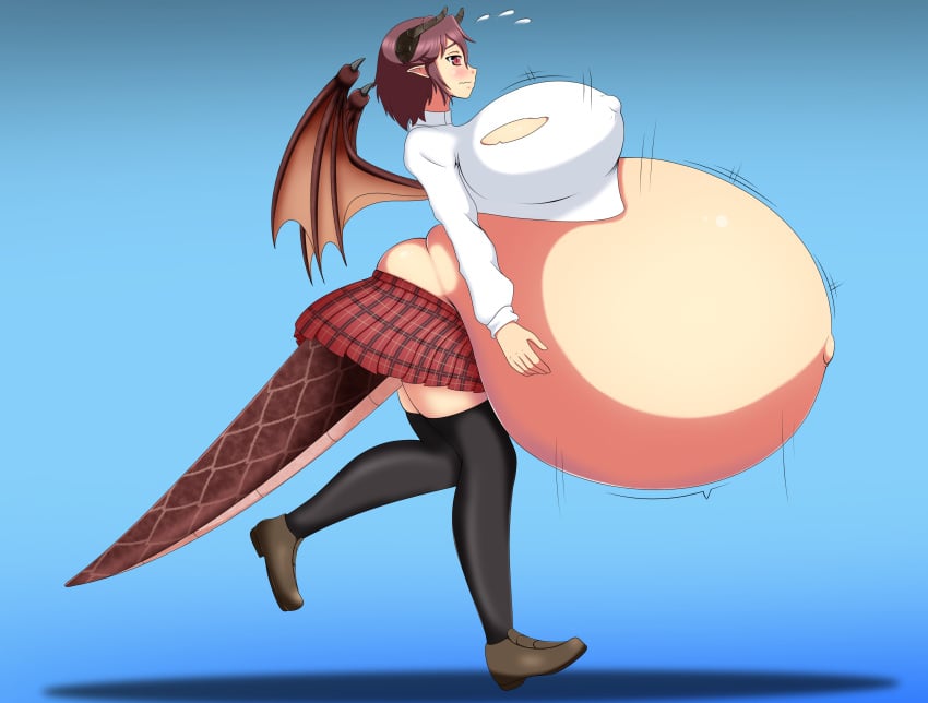 1girls alternate_breast_size belly belly_expansion bloated_belly blue_background blush blush breast_expansion breasts breasts_bigger_than_head breasts_on_belly clothed clothing dragon_girl dragon_horns dragon_tail dragon_wings female female_focus gigantic_belly gigantic_breasts granblue_fantasy grea_(shingeki_no_bahamut) horns hyper hyper_belly hyper_pregnancy nipple_bulge pointy_ears pregnancy_expansion pregnant pregnant_female ready_to_pop red_eyes red_hair ripped_clothing round_belly shingeki_no_bahamut shirt shoes short_hair side_view simple_background skirt slit_pupils standing tail thighhighs thighs timaeus wings