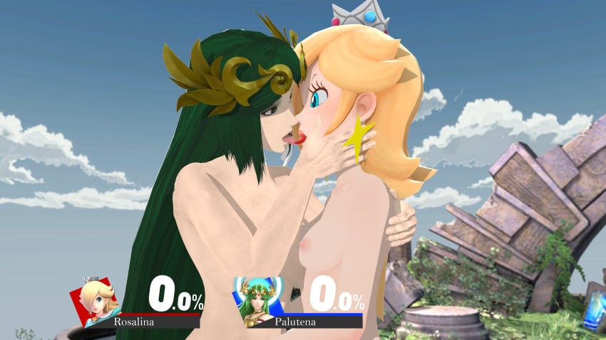 2girls 3d french_kiss kid_icarus kissing mario_(series) nintendo nobodyrly_(artist) nude palutena princess_rosalina sfm super_smash_bros. tagme yuri