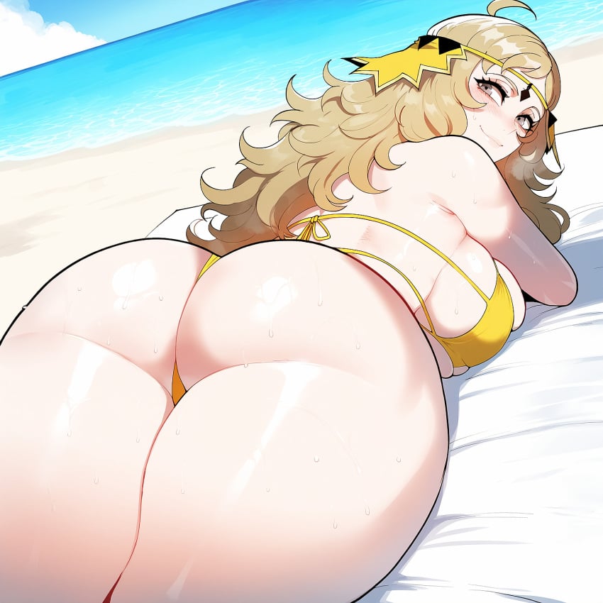 ai_generated artist_request blonde_hair blush breasts female fire_emblem fire_emblem:_three_houses grey_eyes huge_breasts juuicyai massive_ass massive_breasts ophelia_(fire_emblem) sweat thiccwithaq_(ai_style)