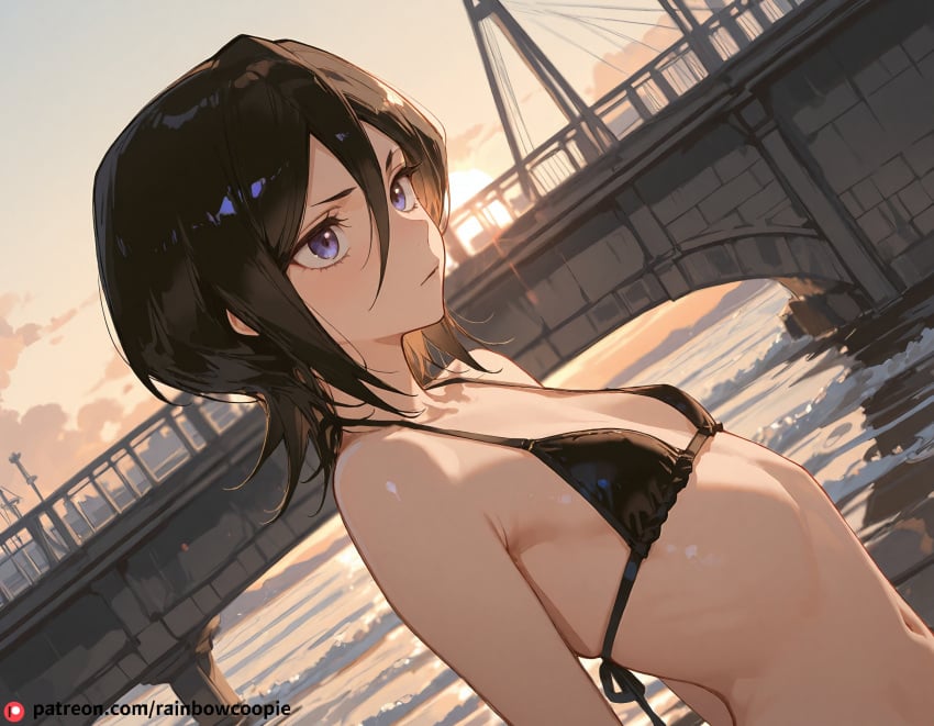 ai_generated beautfiul_background blush bridge flat_chest kuchiki_rukia stunning_backgroud suggestive