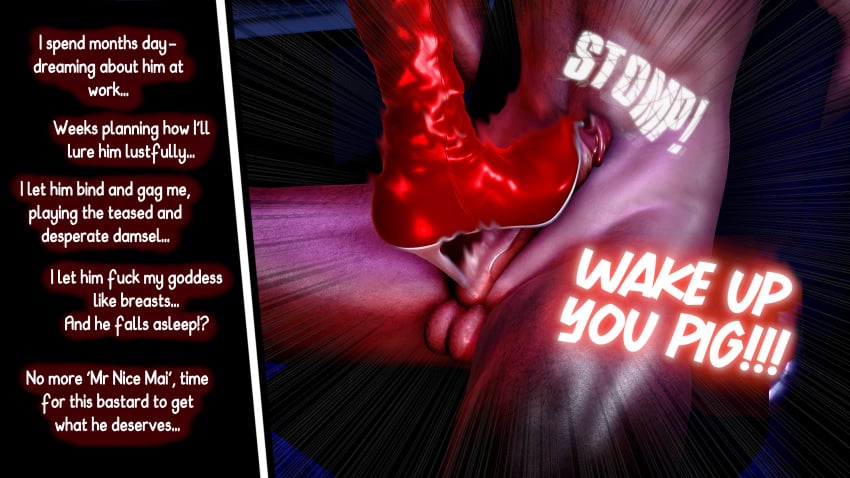 1boy 1girls 3d angry boots comic_page defeated defeated_heroine dialogue dominant dominant_female dominatrix feet femdom foot_fetish foot_focus footwear heels latex leather mai_shiranui mercierharrogate punishment shiny_clothes stepping_on_penis stomping submissive_male thought_bubble