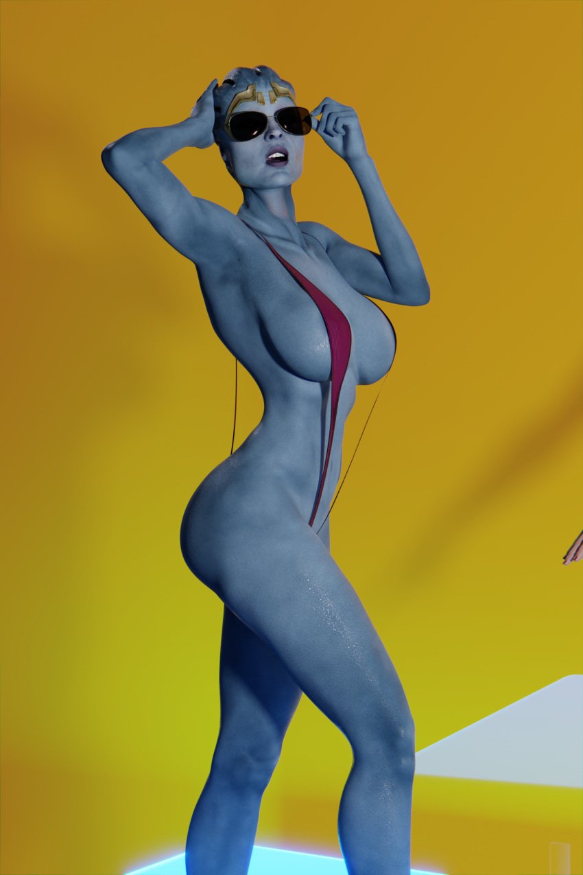 1girls 3d abs alien alien_girl asari athletic athletic_female beach big_breasts blankpins blue_body blue_skin breasts duo female female_only fit_female light_skin light_skinned_female mass_effect normandy one_piece_swimsuit pubic_hair samara scales sci-fi see-through see-through_clothing skimpy_bikini sling_bikini slingshot_swimsuit studio summer sunglasses sunglasses_on_head thong toned toned_female