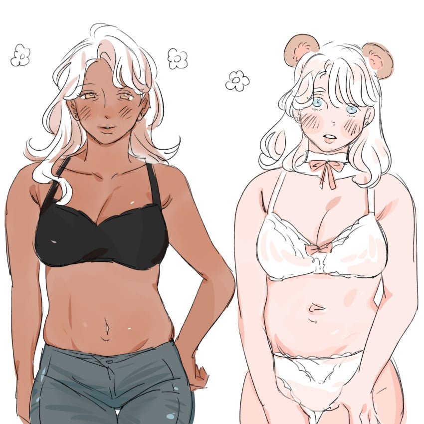 2girls big_breasts cookie_run cookie_run_kingdom cream_puff_cookie female_only latte_cookie_(cookie_run) milfcookiesimp white_hair