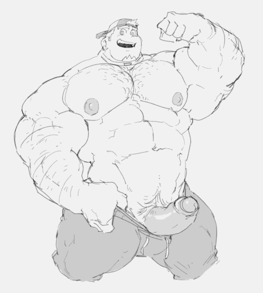 balls bara beefy_guy boner erection gay hairy male male_only monochrome muscles muscular original original_character penis phosbara solo solo_male