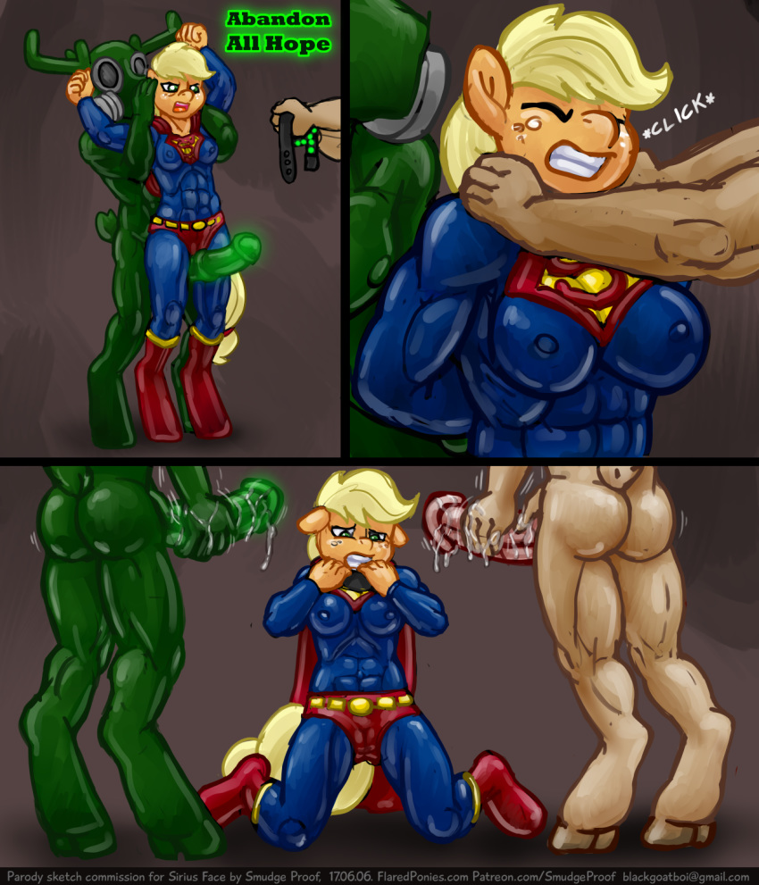 abandon_all_hope abs angry applejack_(mlp) balls bondage cameltoe collar cosplay crossover dc dc_comics depowered fall_of_equestria female forced friendship_is_magic glowing hair_on_head hyper kryptonite male masturbation mmf muscular my_little_pony nipples penis pokies precum pussy scared sketch smudge_proof straight superman supermare