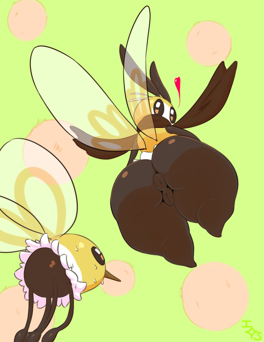 1girls 2017 ambiguous_gender anthro anus ass big_ass cutiefly duo female furry green_background huge_ass immortalstar insect insect_wings looking_back nintendo pokemon pokemon_sm pokemorph puffy_anus pussy ribombee simple_background sweat thick_thighs video_games wide_hips wings