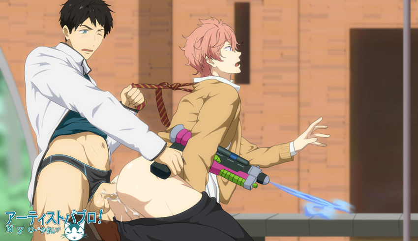 2boys anal ass cum cum_in_ass cumdrip erection free! male multiple_boys necktie onoro_nyo orgasm outdoors penis public restrained school school_uniform sex shigino_kisumi sosuke_yamazaki student testicles underwear undressing wince yaoi