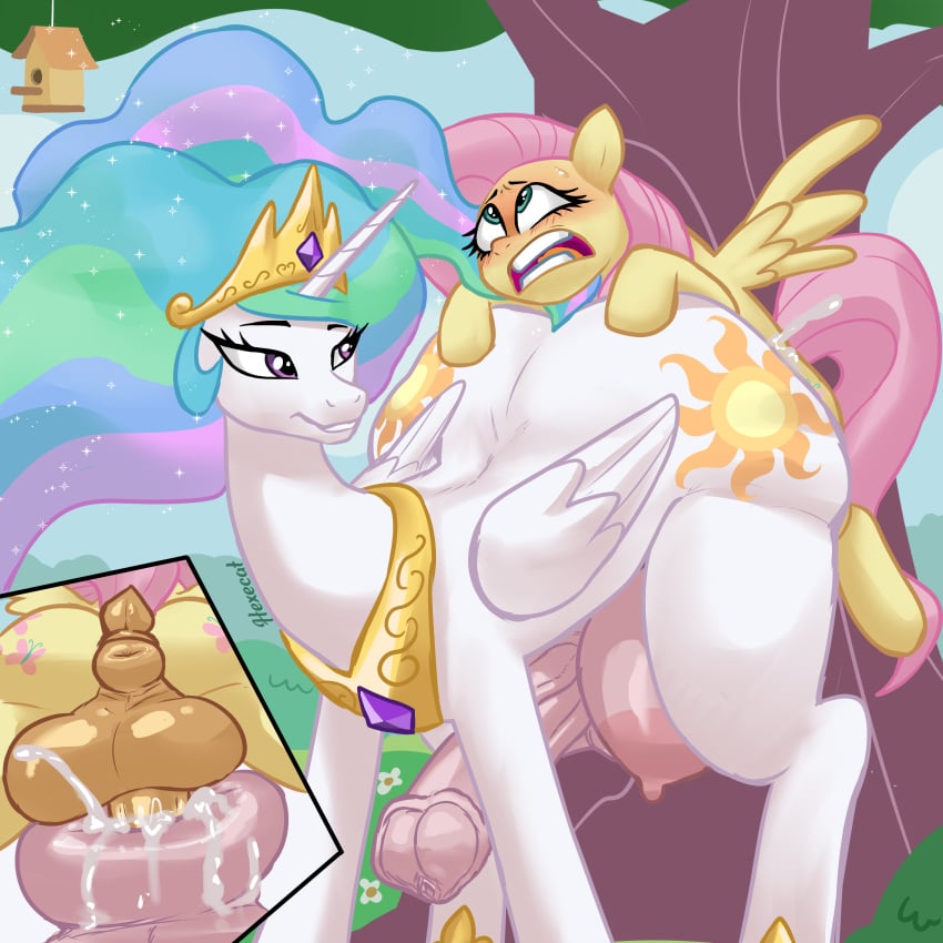 absurd_res alicorn anal animal_genitalia animal_penis anus ass balls big_balls big_butt blush bodily_fluids butt_grab cum cum_inside dominant dominant_intersex duo equid equine equine_genitalia equine_penis feral fluttershy_(mlp) friendship_is_magic futa_only genital_fluids genitals gynomorph hand_on_butt hasbro hexecat hi_res horn horse huge_balls huge_butt hyper hyper_balls hyper_butt hyper_genitalia hyper_puffy intersex intersex/intersex jewelry looking_back mammal my_little_pony mythological_creature mythological_equine mythology open_mouth outside pegasus penis pony princess_celestia_(mlp) puffy_anus size_difference smug spread_wings sweat sweatdrop wings