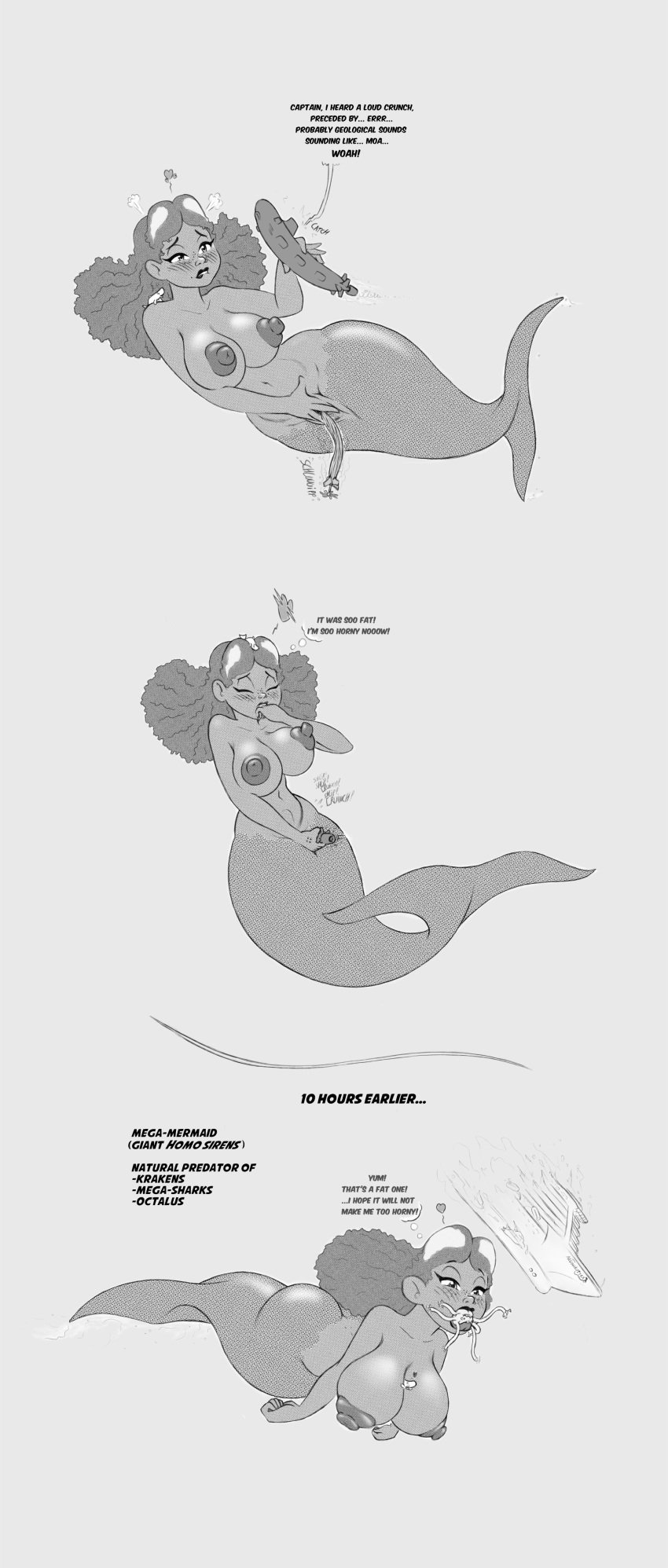 2024 absurd_res big_breasts breasts english_text female frakass genitals greyscale group hi_res marine merfolk mermaid monochrome nipples nude nude_female pussy ship split_form submarine text underwater vehicle water watercraft