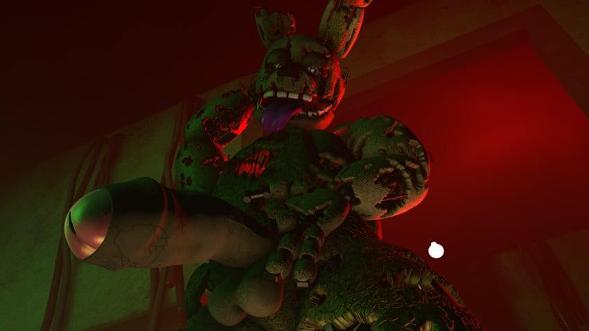 1boy animatronic balls erection green_body living_machine penis rabbit robot solo solo_focus tongue