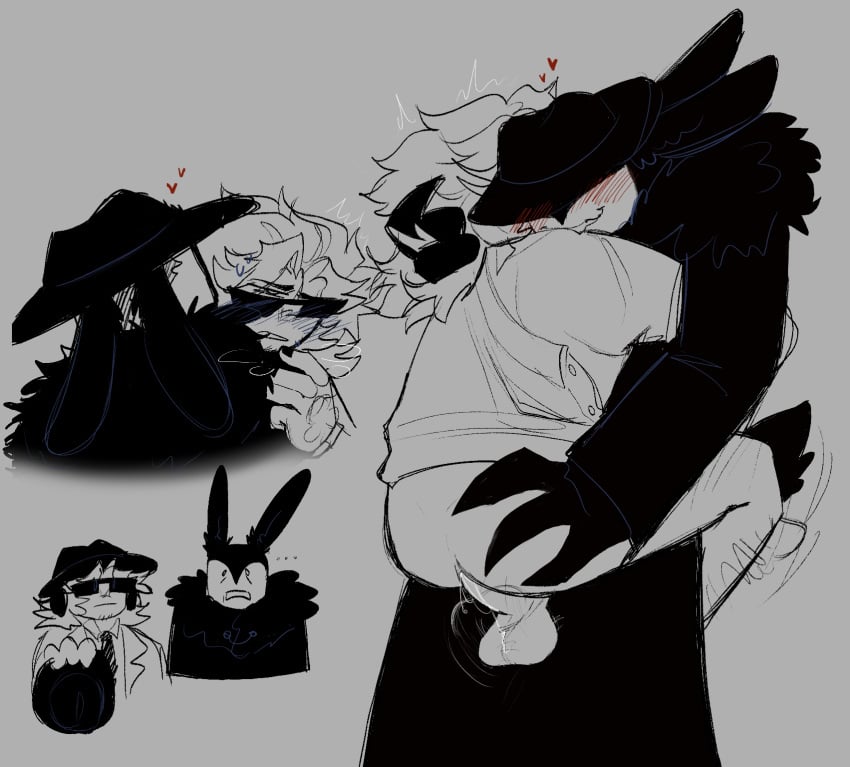 biting black_coat black_fur chance_(forsaken) dream_game forsaken_(roblox) grabbing_ass grabbing_hair gray_hair grey_skin mafioso mafioso_(dream_game) male/male male_only panting penetration picking_up rabbit_ears rabbit_tail roblox roblox_game sunglasses white_button_down_shirt