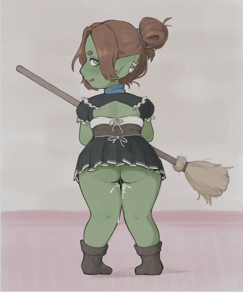 cum_in_pussy female goblin goblin_female green_skin maid monster monster_girl plinkgrn pussy