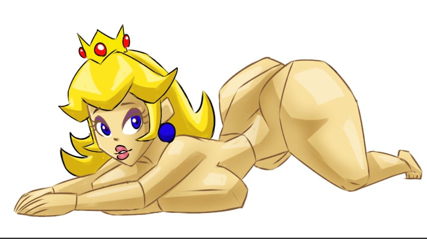 2025 ass blue_eyes breasts crown earrings female female_only maikyoh mario_(series) nintendo pink_lips pink_lipstick polygonal princess_peach thick_thighs thighs white_background