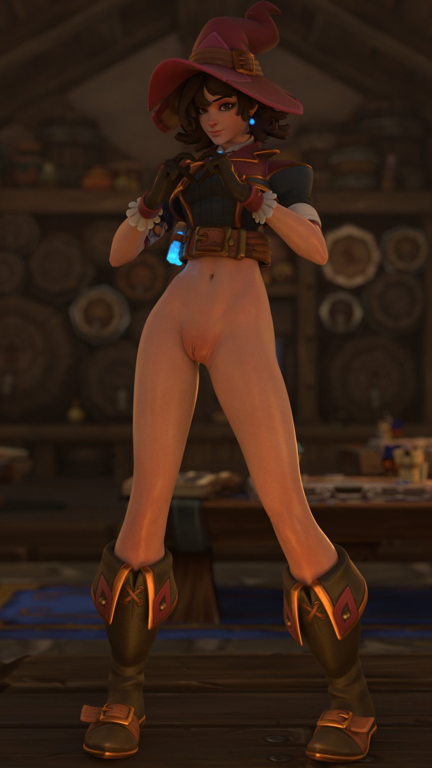 1girls 3d alternate_hairstyle asian asian_female boots bottomless brown_eyes brown_hair female gloves hat image_set kiriko_(overwatch) long_legs looking_at_viewer overwatch overwatch_2 petite petite_body pink_pussy pose posing revision skinny slim slim_waist small_breasts witch witch_hat witch_kiriko