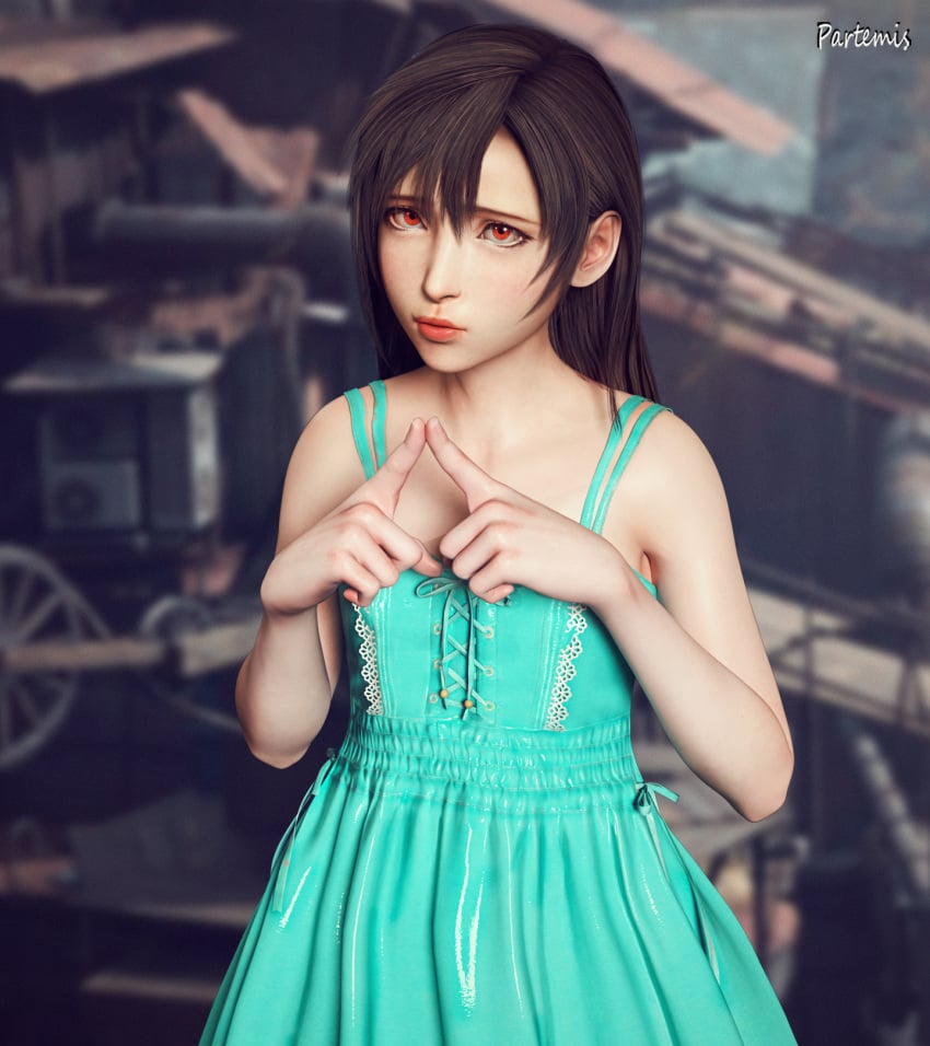 before_oral before_sex final_fantasy final_fantasy_vii final_fantasy_vii_remake green_clothing green_dress partemis red_eyes tifa_lockhart waiting water