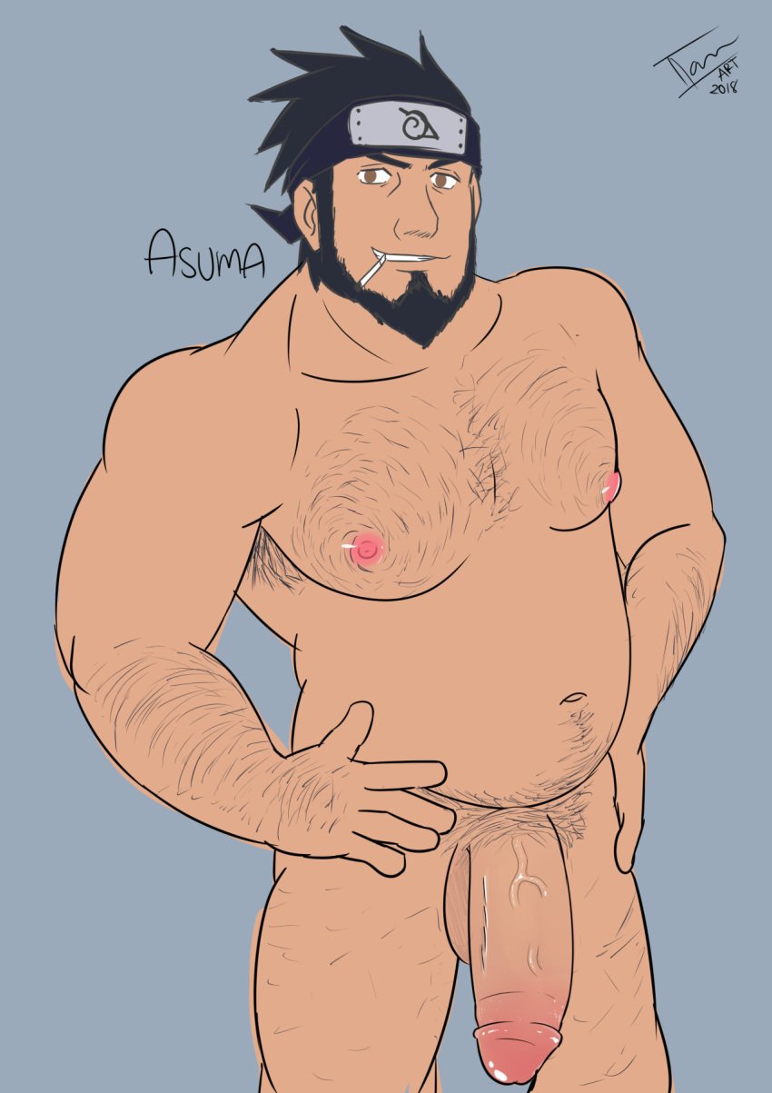 artist_request balls bara beard facial_hair flaccid headband male male_only muscles muscular naruto nude penis sarutobi_asuma solo solo_male