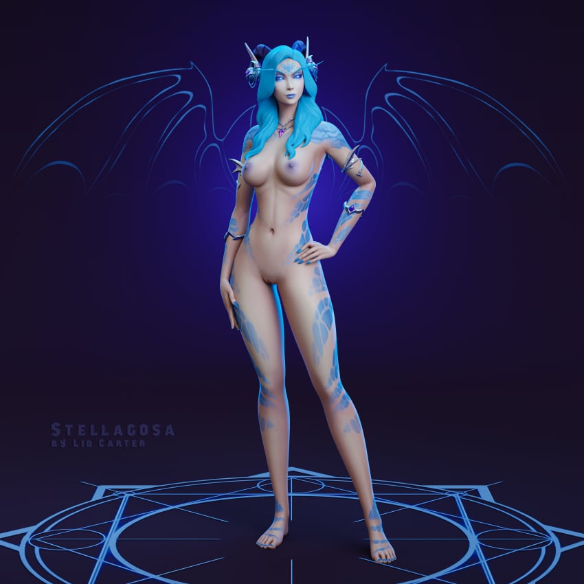 1girls 3d big_breasts blizzard_entertainment blue_hair female female_only lidcarter light-skinned_female light_skin nude solo stellagosa thick_thighs warcraft wide_hips world_of_warcraft