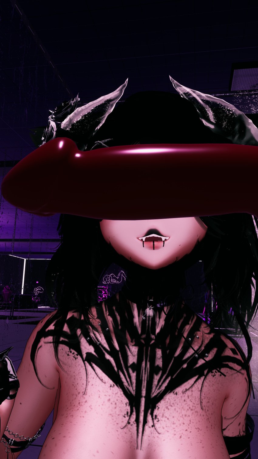 breasts breasts_out dick dick_covering_eyes dildo female female_only horns open_mouth penis tattoo toy vrchat vrchat_avatar