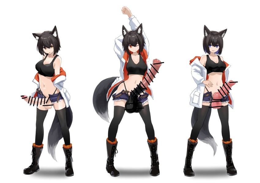 animal_ears animal_genitalia artist_request censored futanari oc wolf_girl yokosuji_coyote