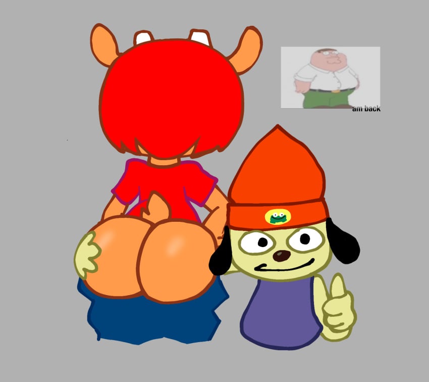 1boy 1boy1girl 1girls artstyle_imitation ass_focus huge_ass lammy_lamb moldiluigi_(artist) pants_down parappa parappa_the_rapper peter_griffin thumbs_up um_jammer_lammy