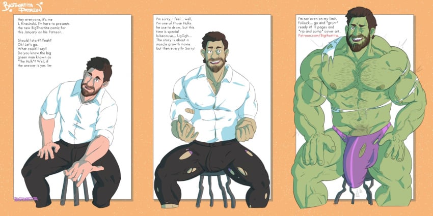 balls bara big_penis bigthortita bulge flaccid growth growth_sequence hulked_out john_krasinski male male_only muscle_growth muscles muscular penis real_person solo solo_male