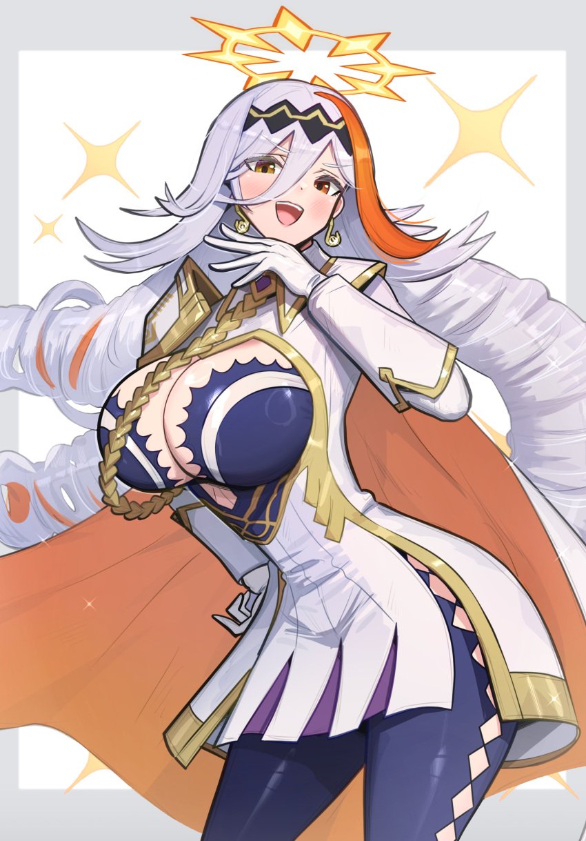 1girls absurd_res asymmetrical_bangs baldr_(fire_emblem_heroes) blue_legwear breasts busty child_bearing_hips cleavage curvy dress earrings female female_only fire_emblem fire_emblem_heroes gloves goddess gonzarez hand_on_chin hand_on_hip highlights highres large_breasts legwear long_hair looking_at_viewer nintendo red_eyes silver_hair thick_thighs thighs tights very_long_hair voluptuous white_dress white_gloves wide_hips